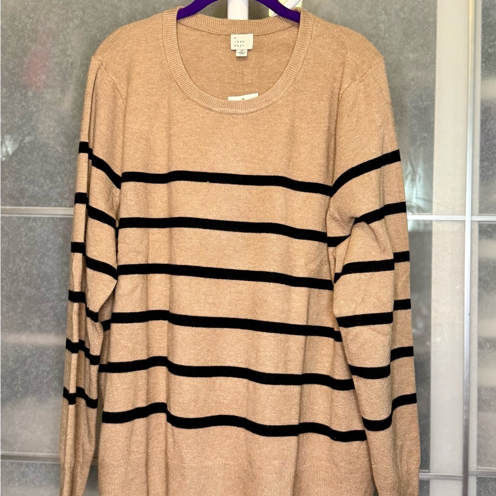 a new day Women's Tan and Black Striped Sweater (0372)
